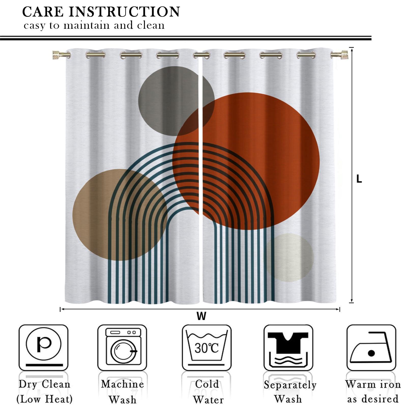 MPUTIE Mid Century Gray Brick Red Circle Kids Curtains, Minimalist Boho Arch Blackout Curtains, Thermal Insulated Grommet Washable Window Drapes for Bedroom Kitchen Apartment Nursery 2 Panels - 63x63Inch