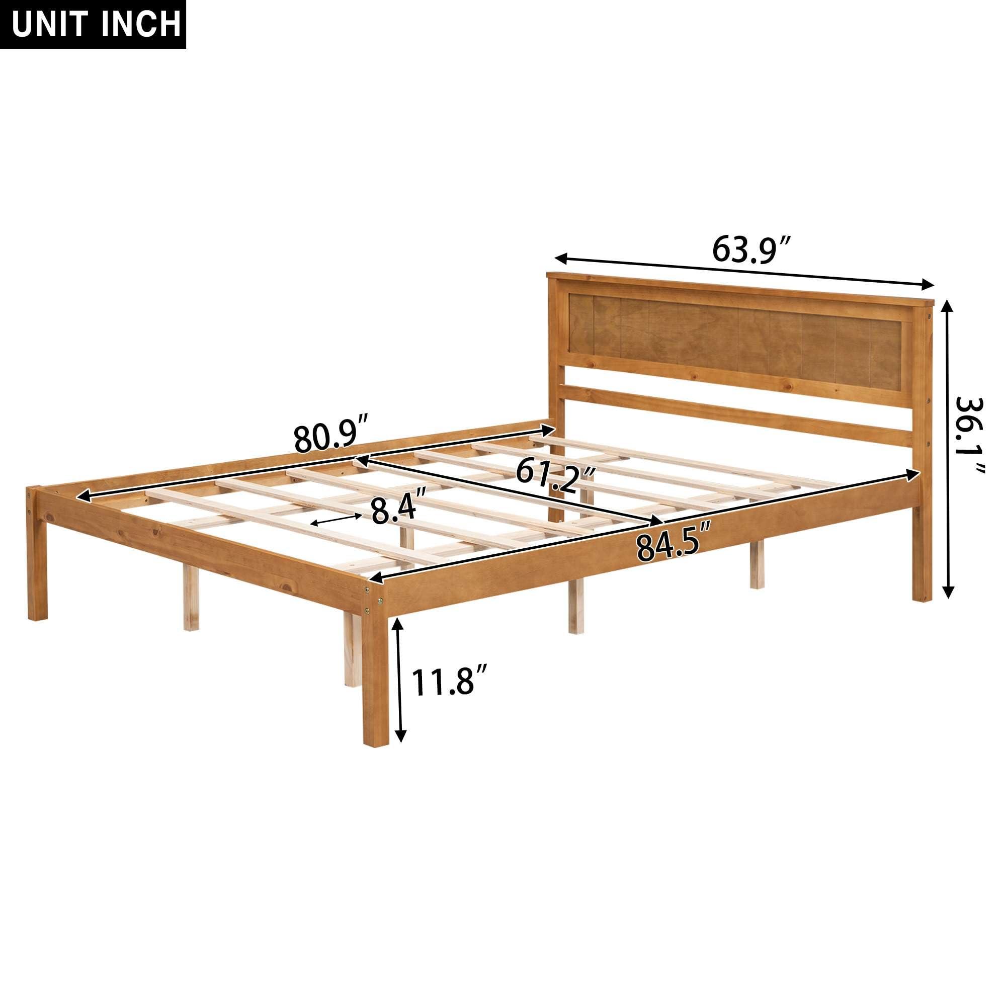 bedframe Modern Oak Queen Platform Bed Frame with Headboard, Wood Slat Support - No Box Spring Needed for Sleek and Sturdy Bedroom Furniture