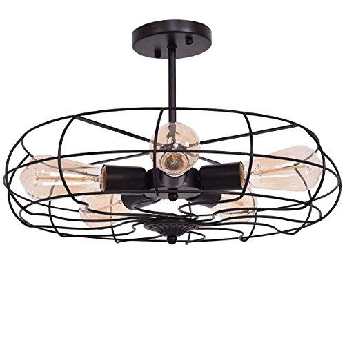 Tangkula Tangkula Semi Flush Mount Light Industrial Vintage Style Metal Hanging Flush Mount Lighting with Five Blubs Ceiling Light (Fan)