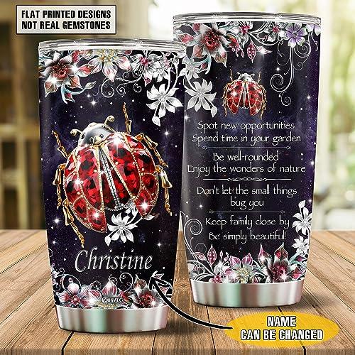 WONWIX WONWIX Personalized Ladybug Gifts for Women 20oz Stainless Steel Insulated Coffee Cup Mug Travel Water Bottle Thermos Tumbler with Lid Gift for Wife Daughter Christmas Birthday Mother\'s Day Valentine