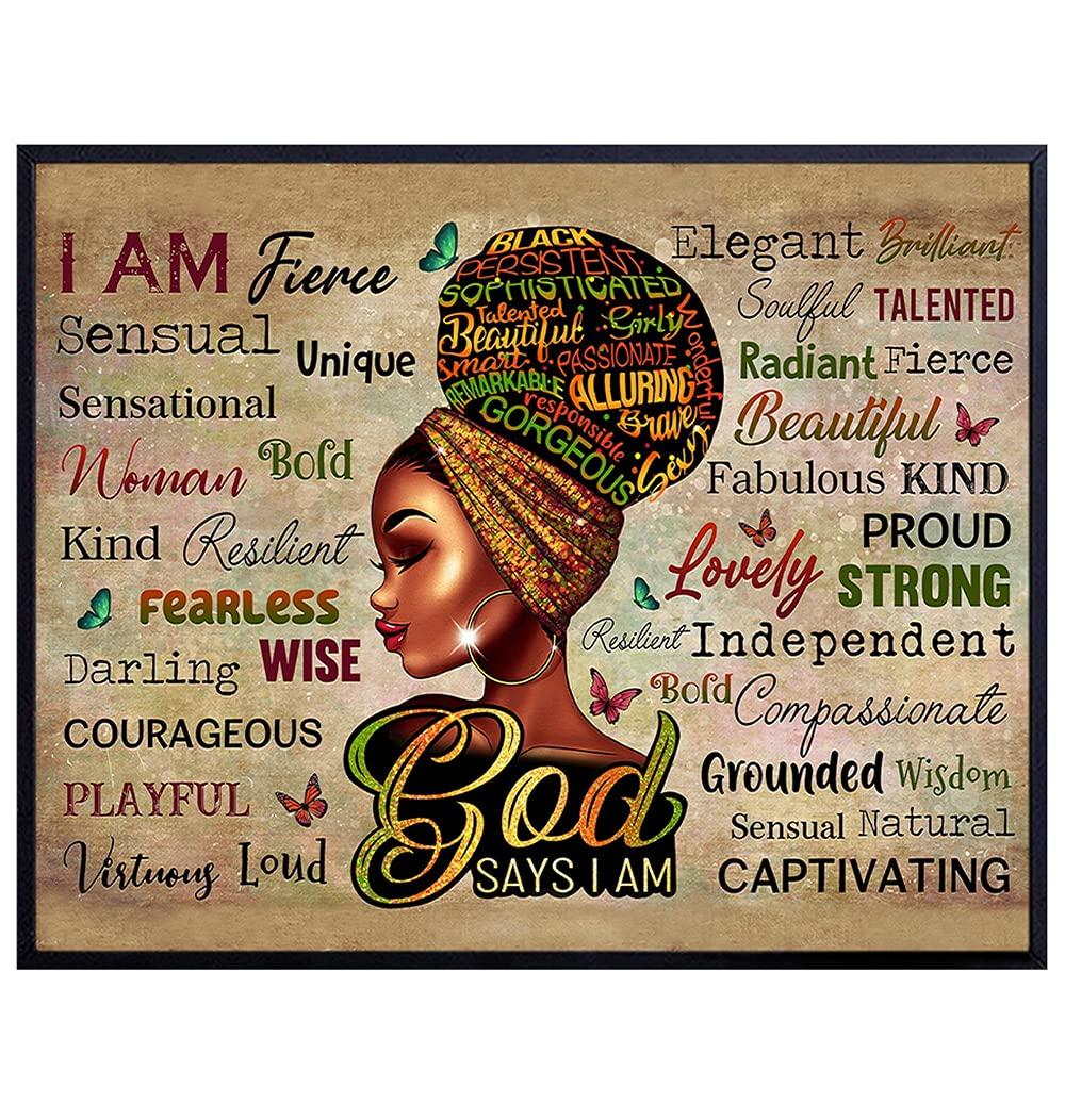 YELLOWBIRD ART & DESIGN African American Women Positive Affirmations - Black Wall Art - Religious Christian Gifts for African American Girls - Inspirational Spiritual Positive Quotes Sayings Poster Picture - God Says You Are
