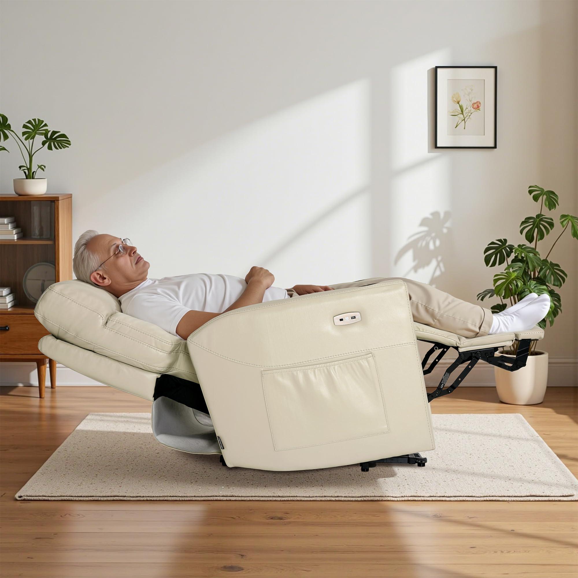MCombo MCombo 380lbs Oversized Dual Motor Lay Flat Power Lift Recliner Chair with Infinite Position, for Heights 5'9''-6'7" Big and Tall People, Adjustable headrest, Faux Leather R7177 (Cream White)