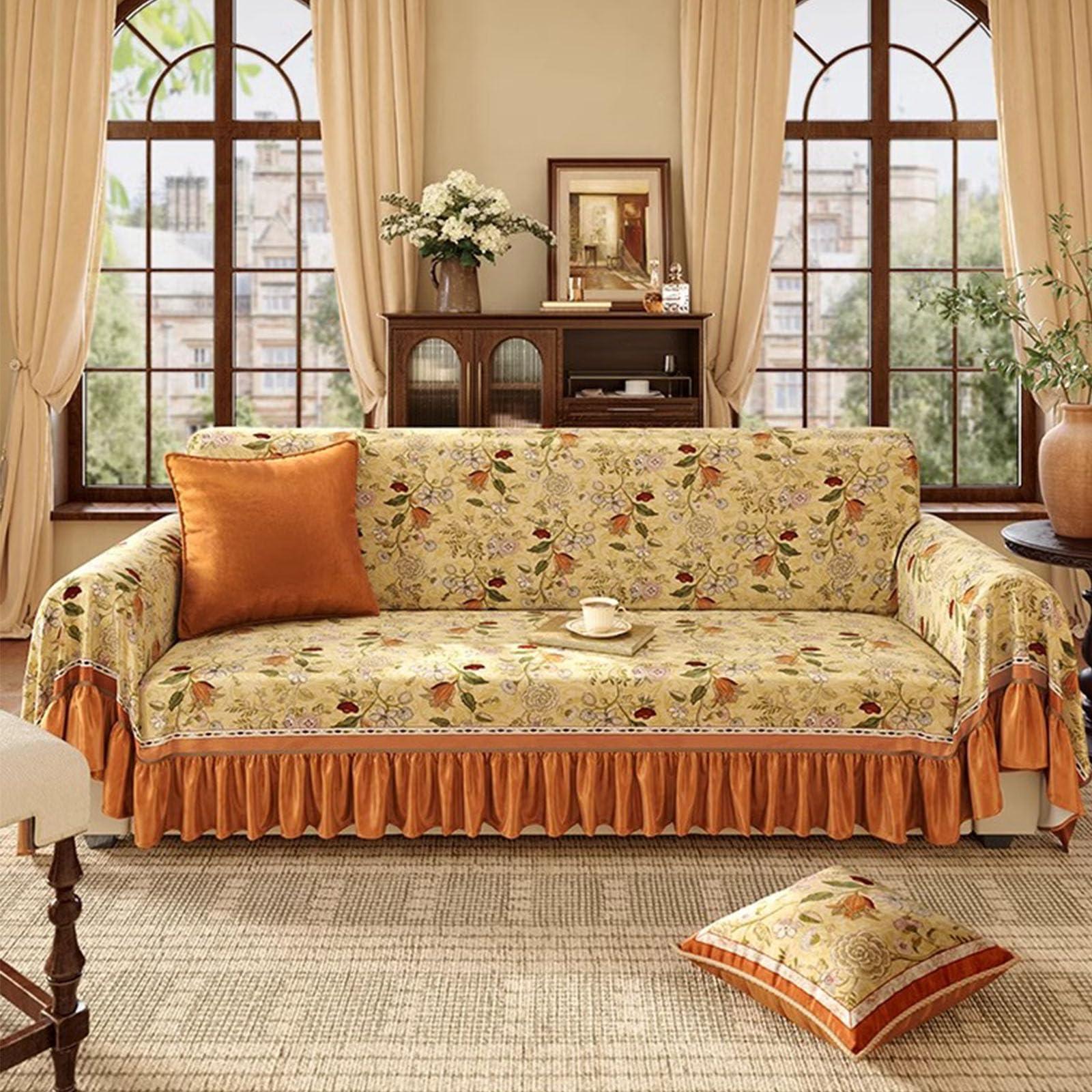 Generic Customized Retro Sofa Slipcovers,Modern Short Plush Sofa Cover Thickened Washable Couch Cover Country Style Couch Slipcover Furniture Protector Cover(W*L:195x360cm(77x142inch), H)