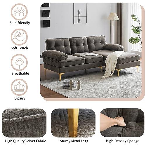 FANYE FANYE L-Shaped Sectional Sofa Couch with Wide Chaise, 83" 3-Seater Convertible Corner Sofa&Couch with Pillows Armrests and Golden Metal Legs Perfect for Home Office Apartment Compact Living Room