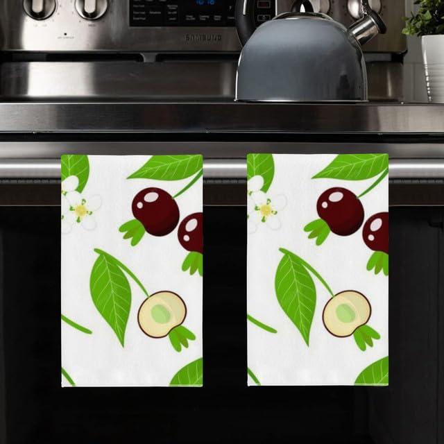 Uptell Uptell Hand Towels Cherry Exotic Fruits Flowers Leafs White Kitchen Towels Dish Towels Set of 2,16x24 Inch Drying Dishcloth,Farmhouse Home Seasonal Spring Decorations