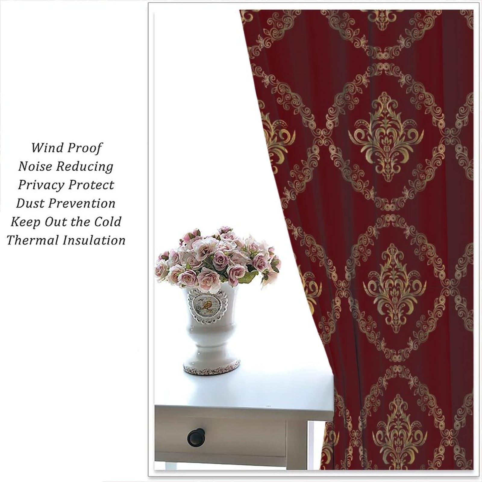 JretailAx Abstract Baroque Luxury Damask Curtains - Modern Red Gold Damask Medallion Gothic Floral Thermal Insulated Blackout Curtains - Rod Pocket Window Treatment Drapes for Bedroom 2 Panels 54L x 21W
