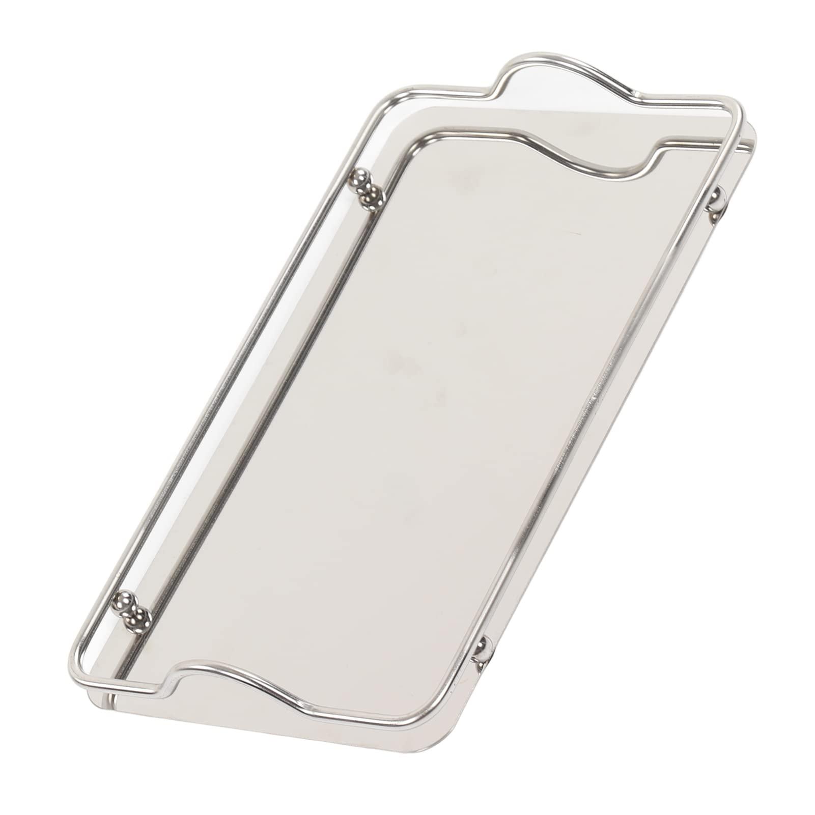 Sempoda Large Rectangular Tray with Handle, Exquisite Stainless Steel Tray, Simple Silver Storage Tray for Home Living Room Business, Convenient Multifunctional Holiday Food Tray