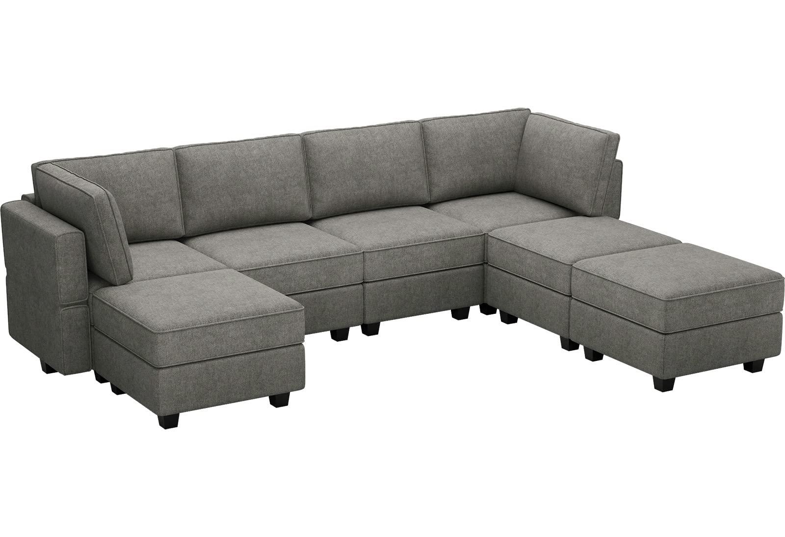 Belffin Belffin Oversized Modular Sofa with Storage Seat U Shaped Couch Modular Sectional Sofa Couch U Shape Sofas Grey