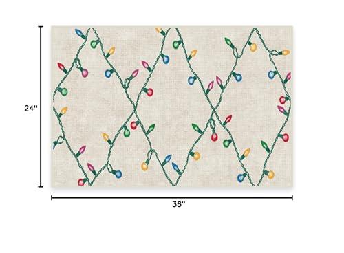 RUGGABLE Ruggable Washable 2x3 Area Rug, Neutral, Premium Christmas Rugs for Living Room, Bedroom, Kitchen, Office, Classroom with Gripper Non Slip Pad, Holiday Lights Creme