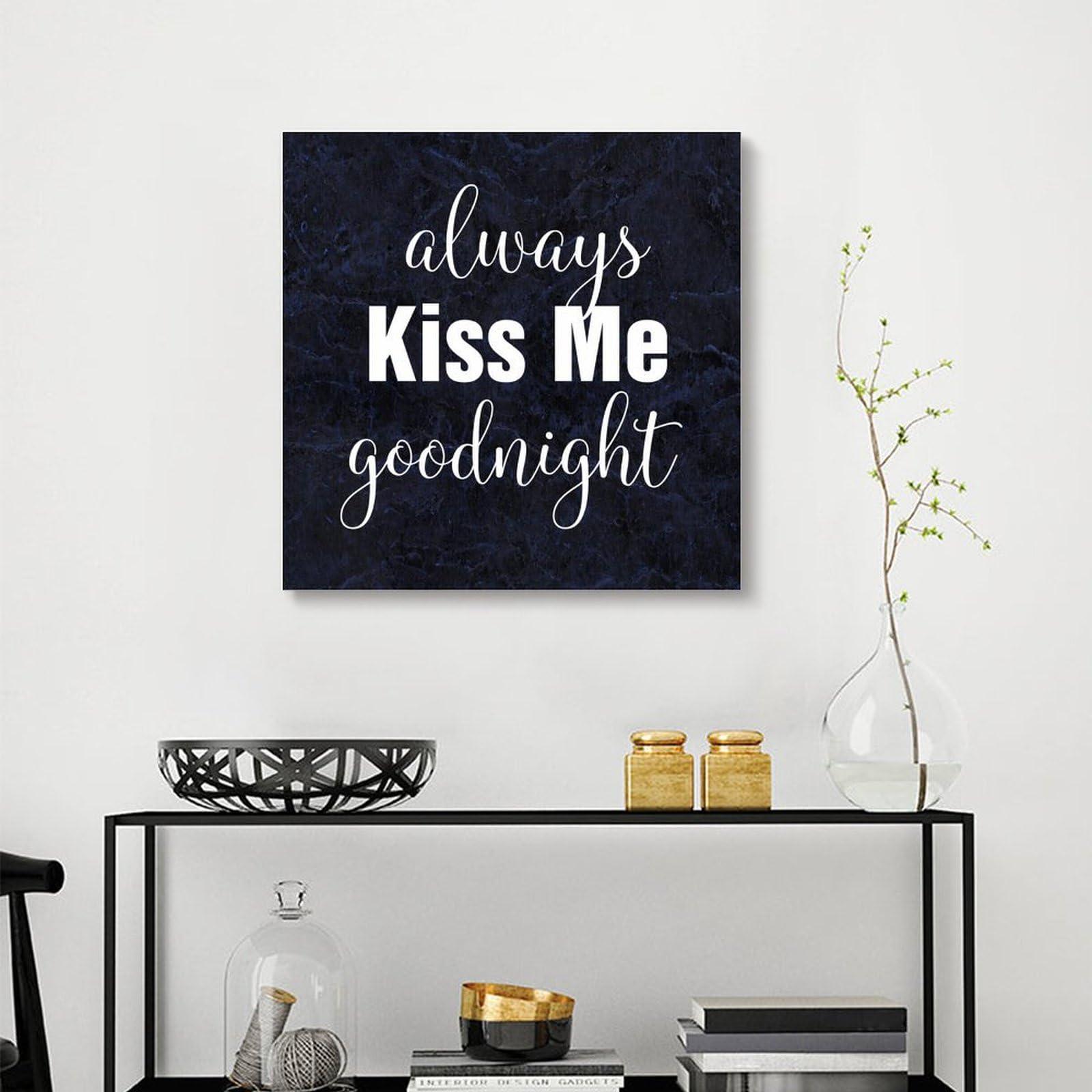COCOKEN COCOKEN Always Kiss Me Goodnight Canvas Hanging Wall Art Poster with Motivational Quote, Painting Farmhouse Home Wall Decoration for Bedroom Bathroom, Wedding Gift, 20x20 Inch