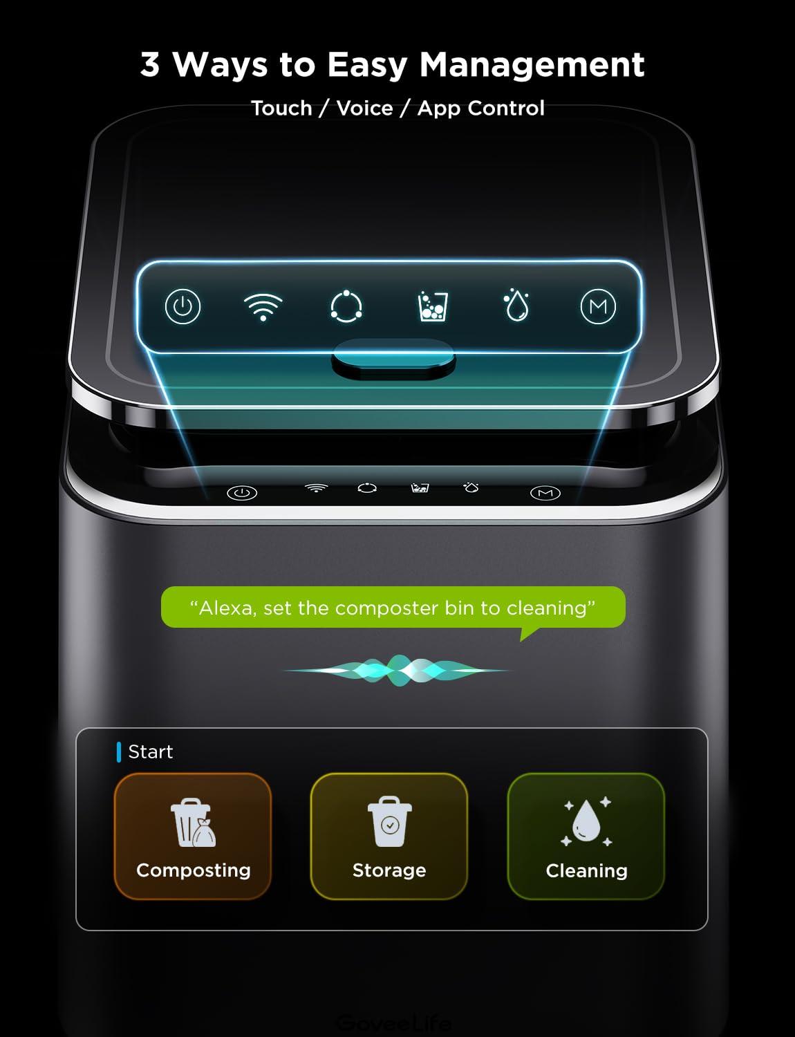 GoveeLife GoveeLife Smart Electric Composter for Kitchen, 3L Compost Bin Indoor Odorless with App & Voice Control, Auto-Cleaning, 3 Modes, Turn Food Waste to Fertilizer for Garden, Food Waste Compost Machine