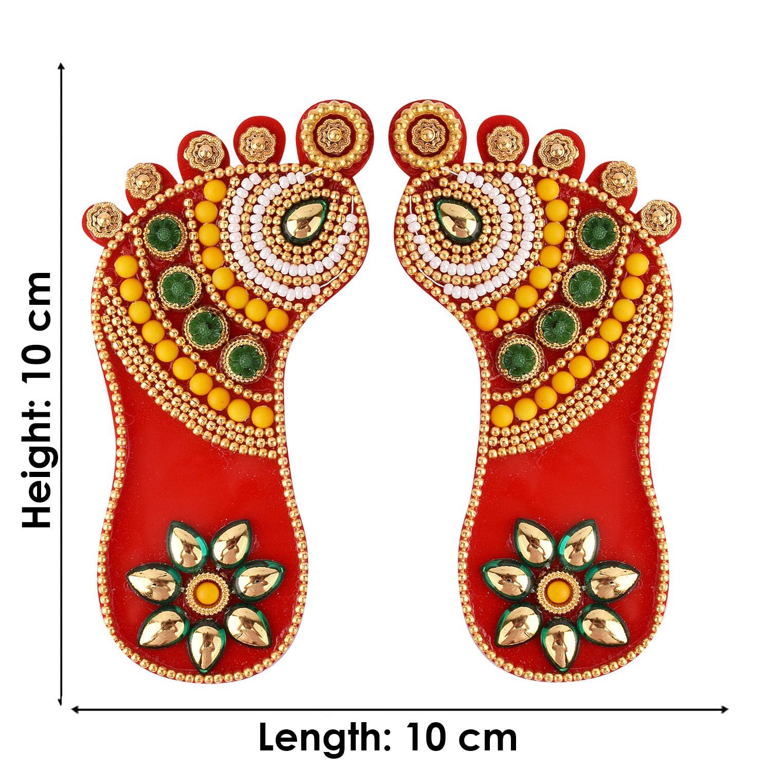 SATVIK STORE SATVIK 1 Pc Set of Acrylic Lakshmi Mata Charan Paduka Sticker Diwali Festival Decoration with Stone Moti Mandir Home Office Floor Festival Pujan Home Floor Kolam Shubh Labh Rangoli Stickers (DESIGN 1)
