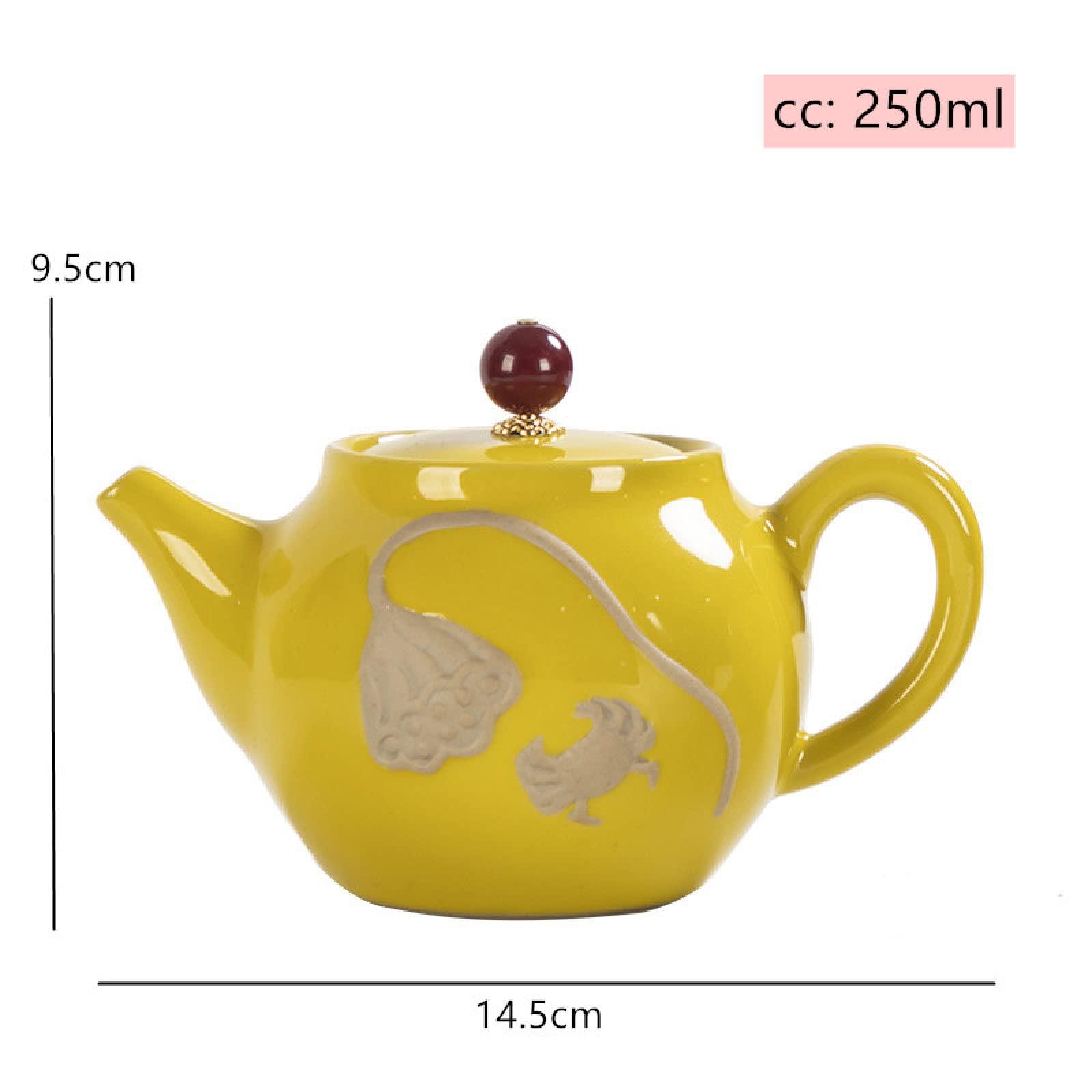 MbeLLO TeapotCeramic Tea Pot - 250Ml Customized Tea Infuser Yellow Ceramic Teapot Home Beauty Tea Kettle Wedding Tea Set Supplies Chinese Style A,Universal Size