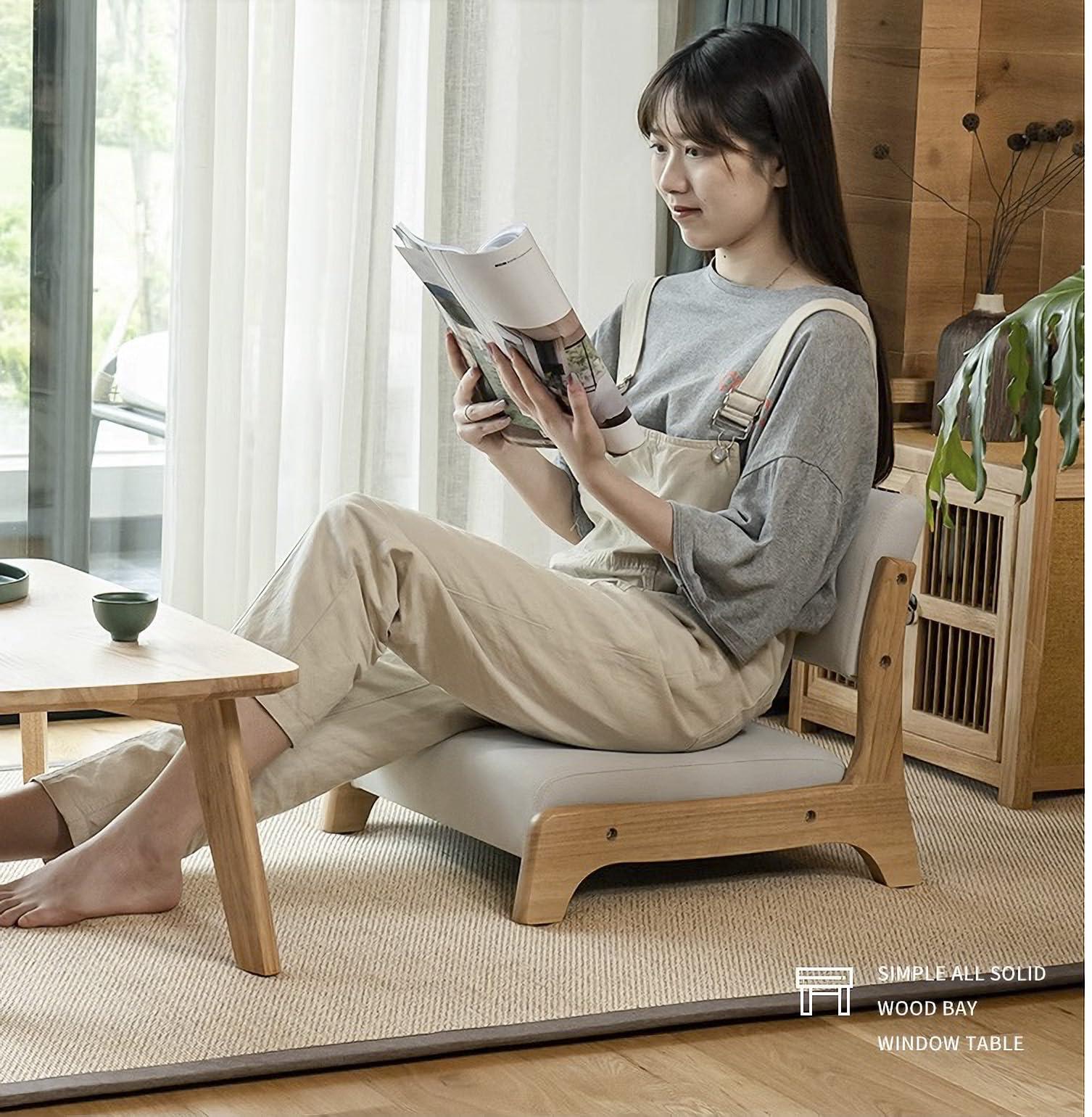 LiViWAY Damedai Japanese Floor Chair Tatami Zaisu Legless Chair Back Support Great for Reading Meditating Living Room Balcony (Grey with Fabric)