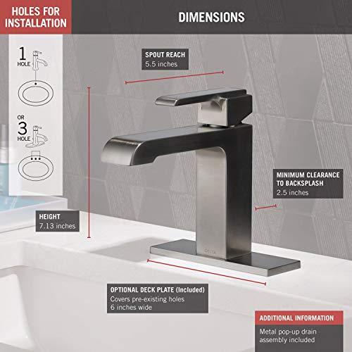 DELTA FAUCET Delta Faucet Ara Single Hole Bathroom Faucet Brushed Nickel, Single Handle Bathroom Faucet, Metal Drain Assembly, Stainless 567LF-SSMPU