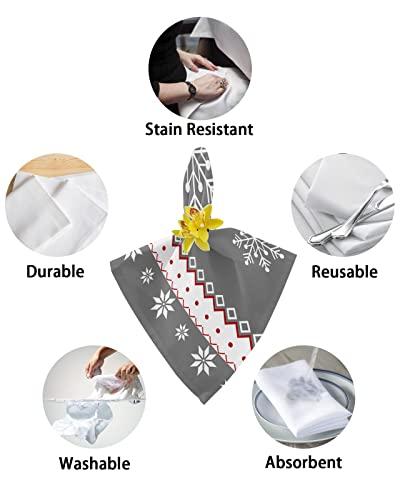Carosoffe Christmas Cloth Napkins Set of 8, Winter White Snowflake Gray Merry Christmas Dinner Napkins Cloth Washable, Cocktail Napkins Reusable for Wedding, Party, Birthday (20\"x20\")