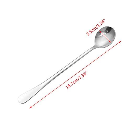 SagaSave SagaSave 5 Pcs Long Handle Spoon Coffee Stirrer Stainless Steel Iced Teaspoon for Milks Tea Mixing Cocktail Stirring Cold Drink (Round Head Spoon)