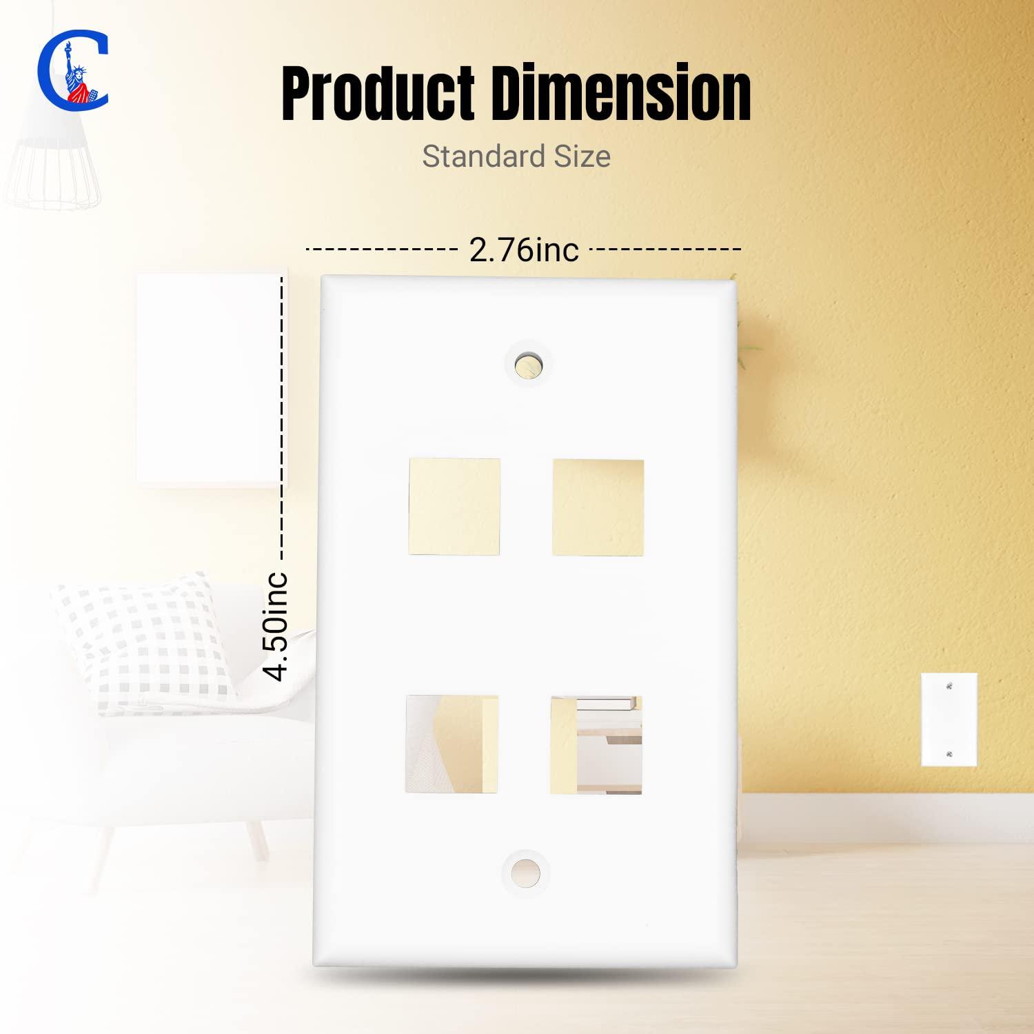 NewYork Cables Ethernet Wall Plate - 4 Port 10 Pack UL Listed Keystone Jack Wall Plate, Low Profile Ethernet Wall Outlet for HDMI & RJ45 4 Port Keystone Wall Plate, Easy Install for Network & AV Connection-White