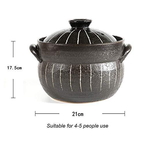 ZJXDPBF Round Stove Stew Japanese Donabe Stone Rice Pot with Double Lid Clay Rice Cooker Soup Pot Stoneware Heat Resistant Ceramic Casserole Black 17 x 15.5 cm (7 x 6 inches)
