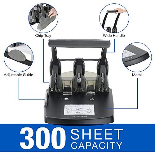 Swingline Swingline 3 Hole Punch, Hole Puncher, Extra High Capacity, 300 Sheet Punch Capacity, Fixed Centers, Black (74194)