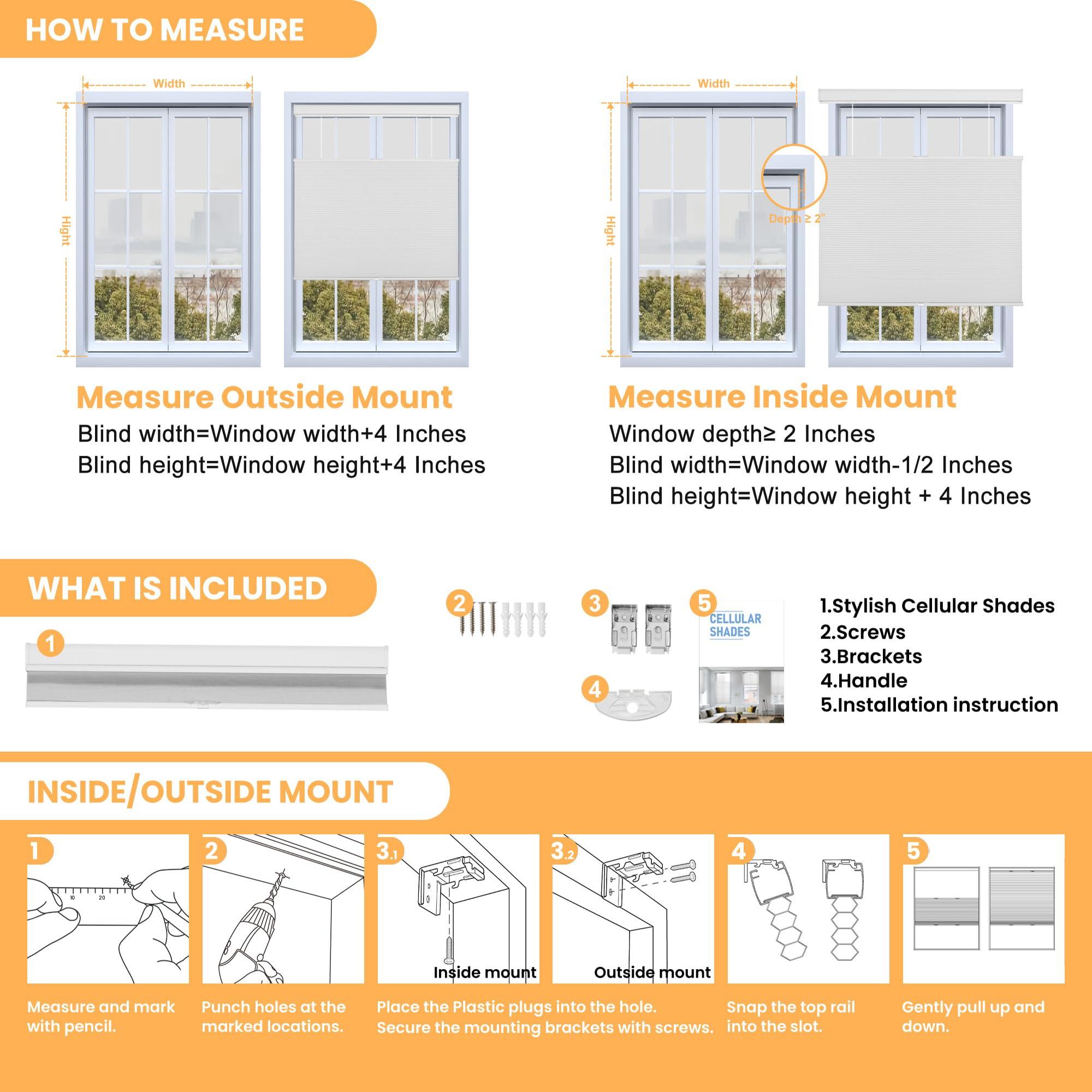 BERISSA BERISSA Top Down Bottom Up Cellular Shades Honeycomb Blinds Easy Install Blackout Cellular Blinds for Window.Black.21 W x 36" H