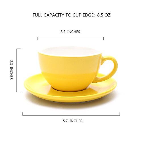Coffeezone Coffeezone Latte Art Cappuccino Barista Cup and Saucer, New Bone China (Matte Yellow, 10.5 oz)