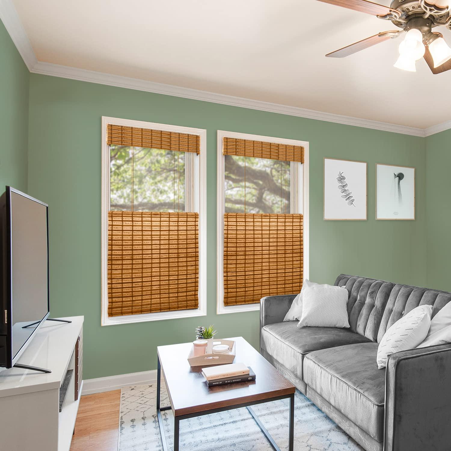 CHICOLOGY CHICOLOGY Top Down Bottom Up Cordless Bamboo Blinds, Bamboo Blinds, Roman Window Shade, Window Shade Roman, Patio Blinds and Shades, Porch Shades Outdoor Roll Up, Honey Wheat, 23" W X 64" H