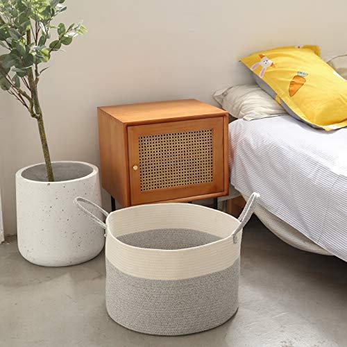 Wangger XXL Extra Large Cotton Rope Basket, 20\" x 13\" Throw Blanket Storage Basket with Handles, Decorative Blanket Basket for Living Room, Pillows, Toys or Laundry