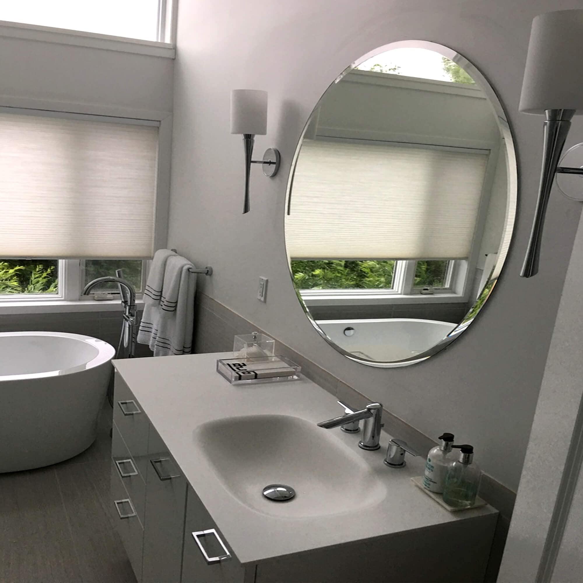 Fab Glass and Mirror Fab Glass and Mirror Frameless Round Safety Backing 1" Beveled Edge Mounted with Hooks-Wall Mirror for Bedroom, 30" x 30", White