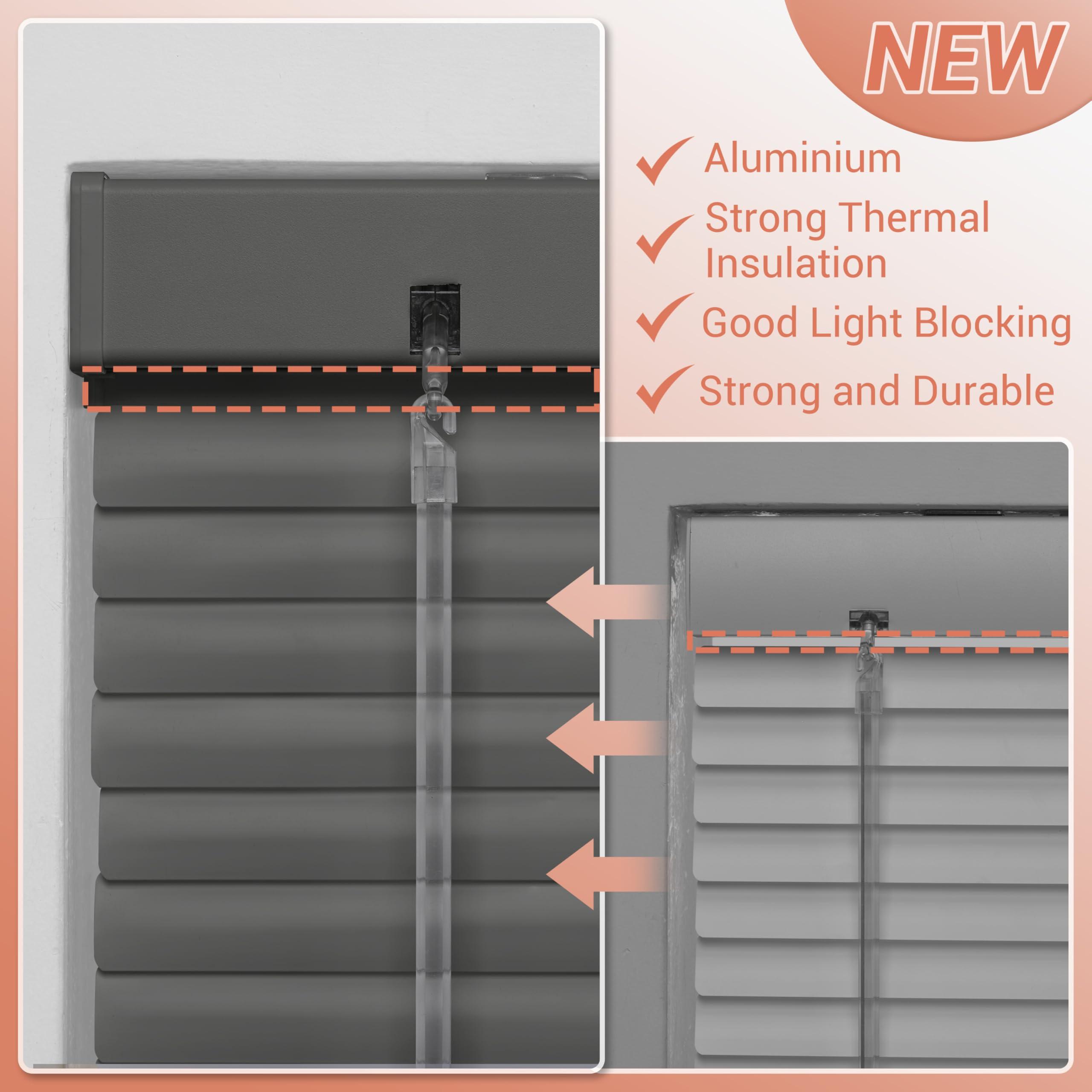 HOTSOON HOTSOON Aluminum Mini Blinds 1 Inch Metal Slat Darkening Venetian Blind New Horizontal Window Blinds Anti-UV Waterproof Venetian Blind for Office Home Windows, Smoky Gray, 38" W x 64" H