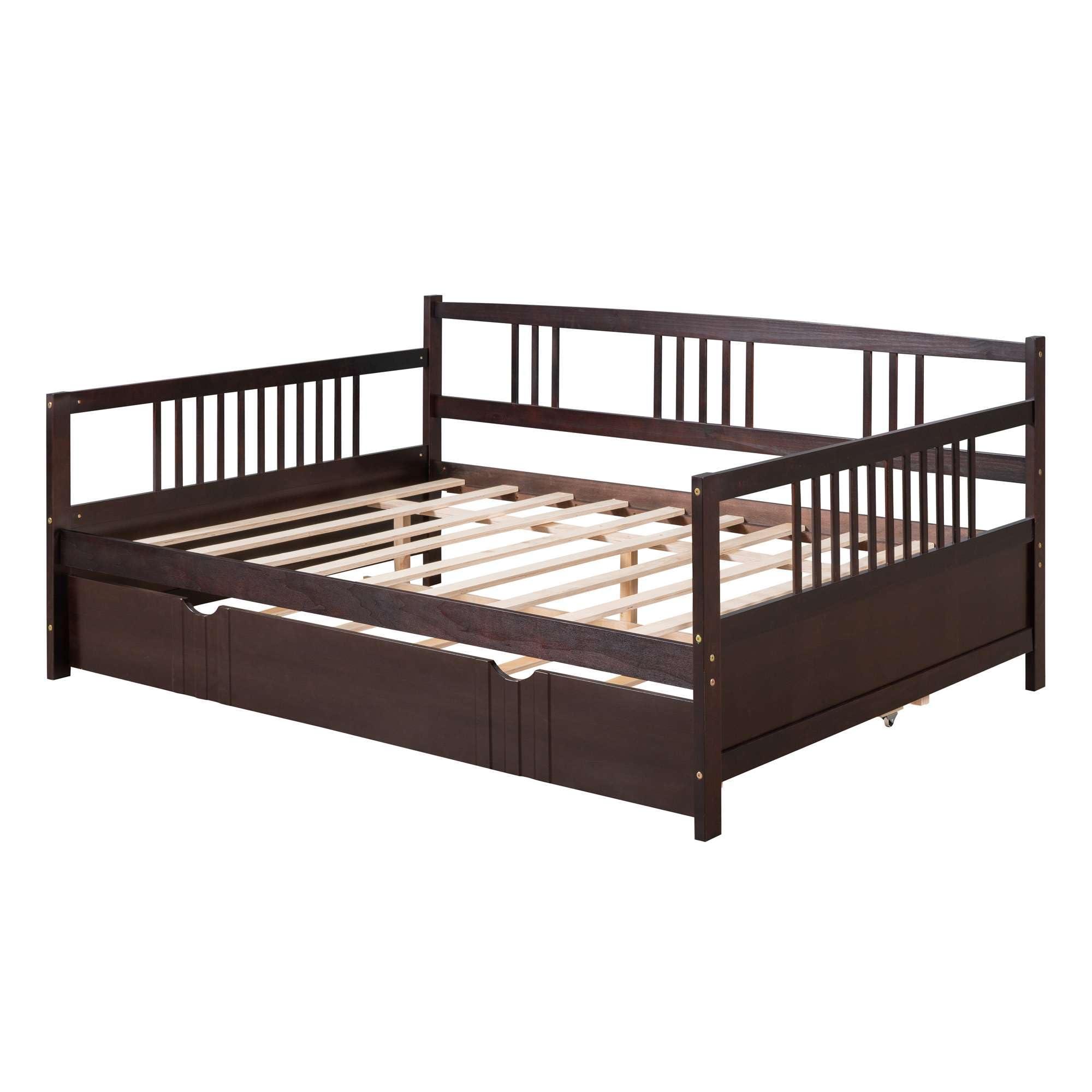 bedframe Full Size Daybed with Twin Size Trundle - Espresso Finish, Solid Wood Bed Frame, Space-Saving Design for Comfortable and Versatile Sleeping Options