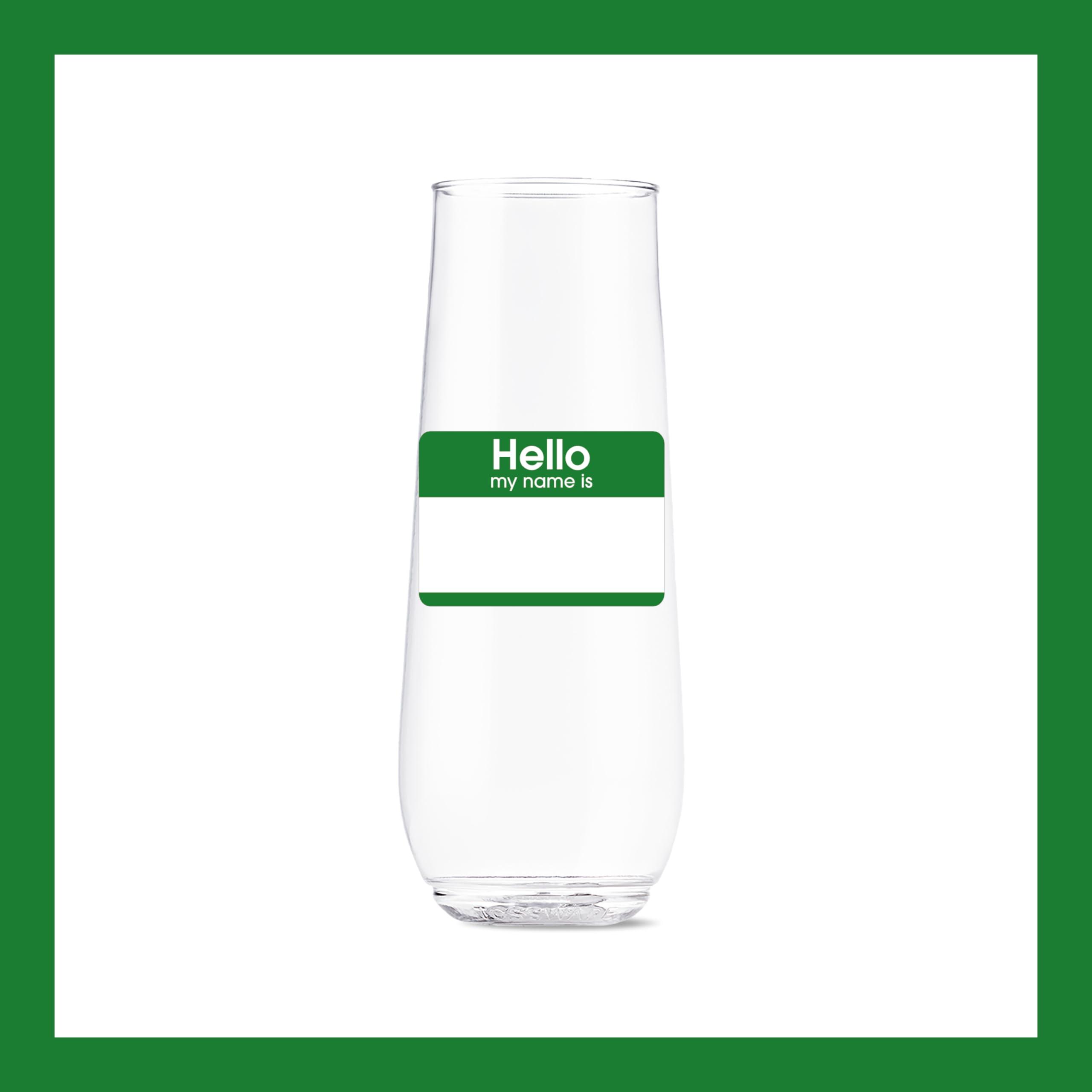 TOSSWARE TOSSWARE POP 9oz Flute Hello, My Name Is Series, SET OF 6, Premium Quality, Recyclable, Unbreakable & Crystal Clear Plastic Printed Glasses