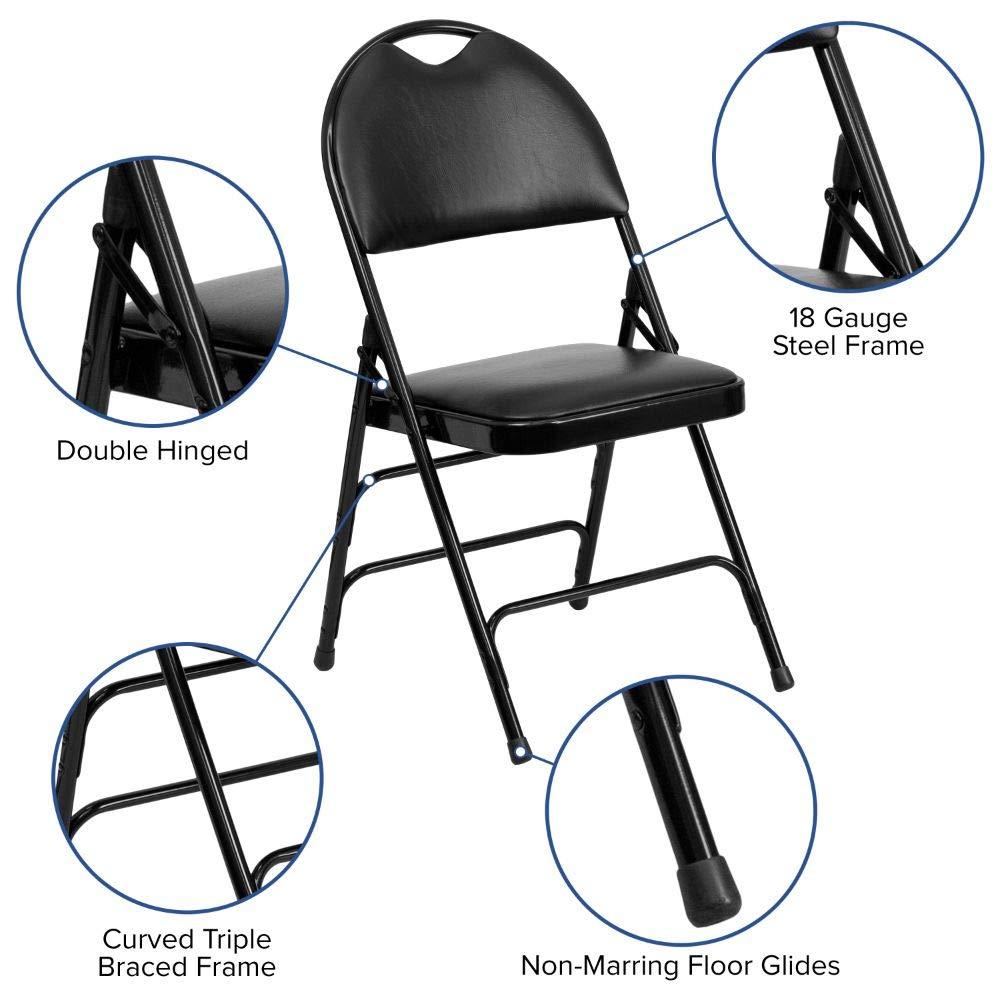 Flash Furniture Flash Furniture 4 Pack HERCULES Series Ultra-Premium Triple Braced Black Vinyl Metal Folding Chair with Easy-Carry Handle