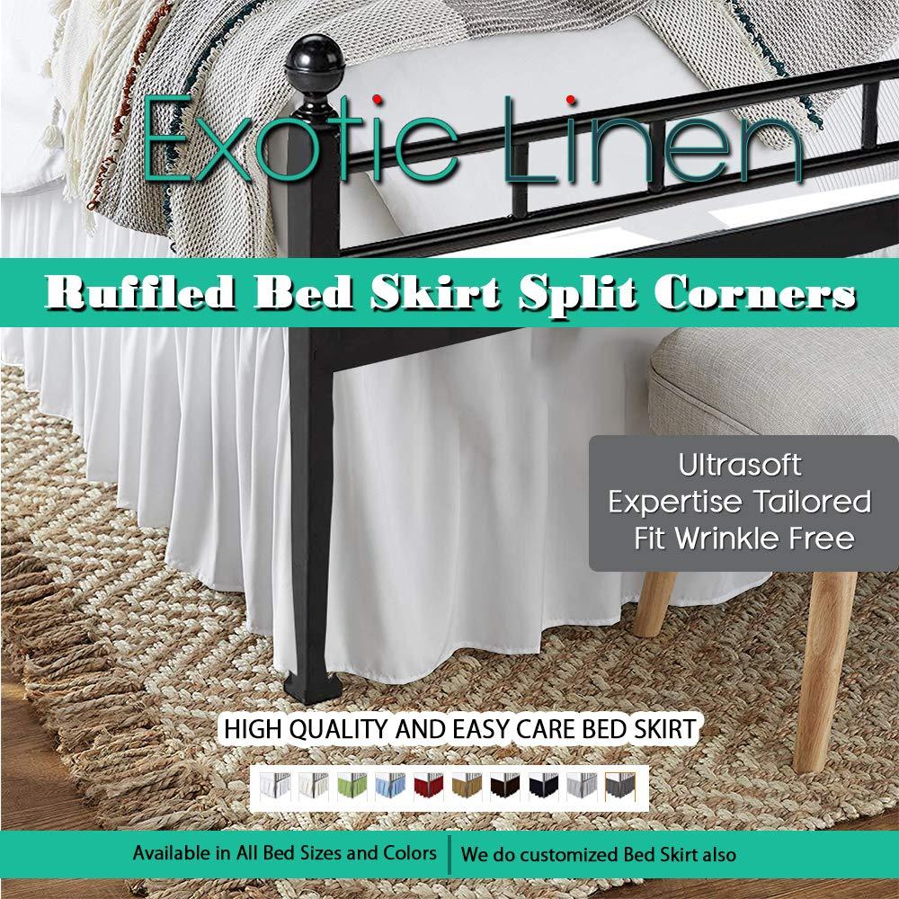 Exotic Linen Ruffled Bed Skirt Split Corners Ultrasoft Poly Cotton/Microfiber Upto 24\" Drop Expertise Tailored Fit Wrinkle Free Bed Skirt Dust Ruffle (Full XL-Ivory)(Available in All Bed Sizes and 10 Colors)