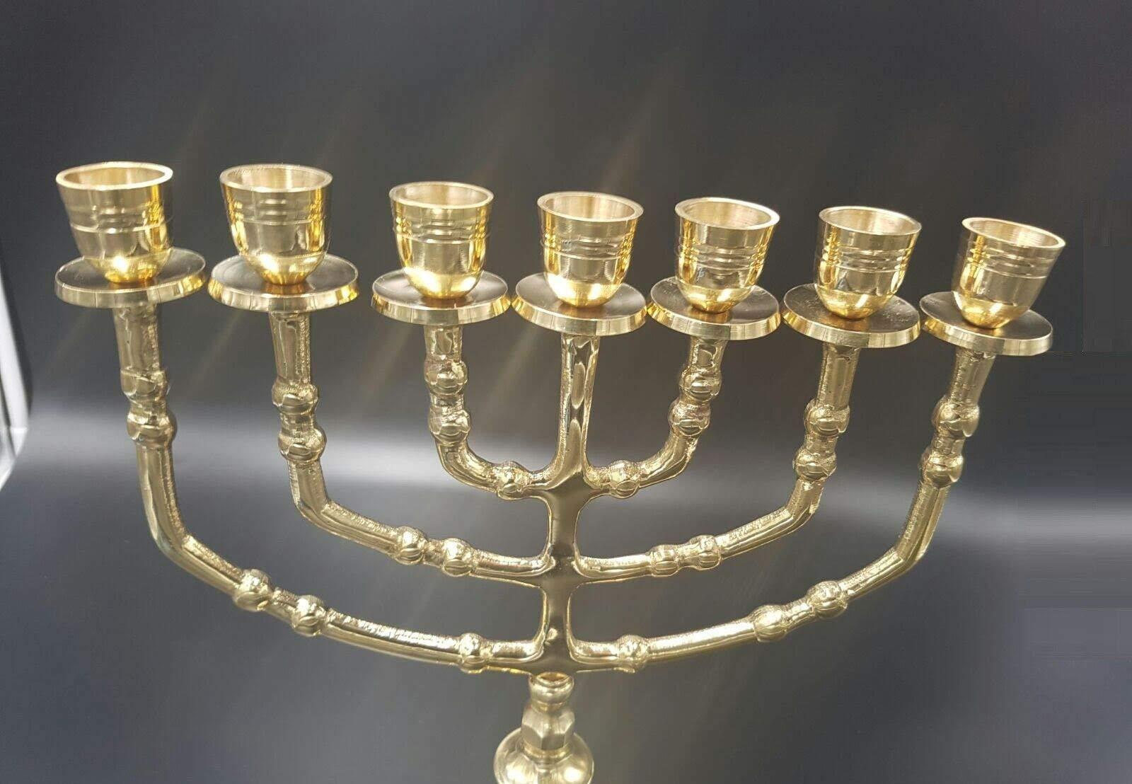 Yaliland Menorah Modern candle holder 7 Branches Brass Pure copper Menora - 14 Inches Hight