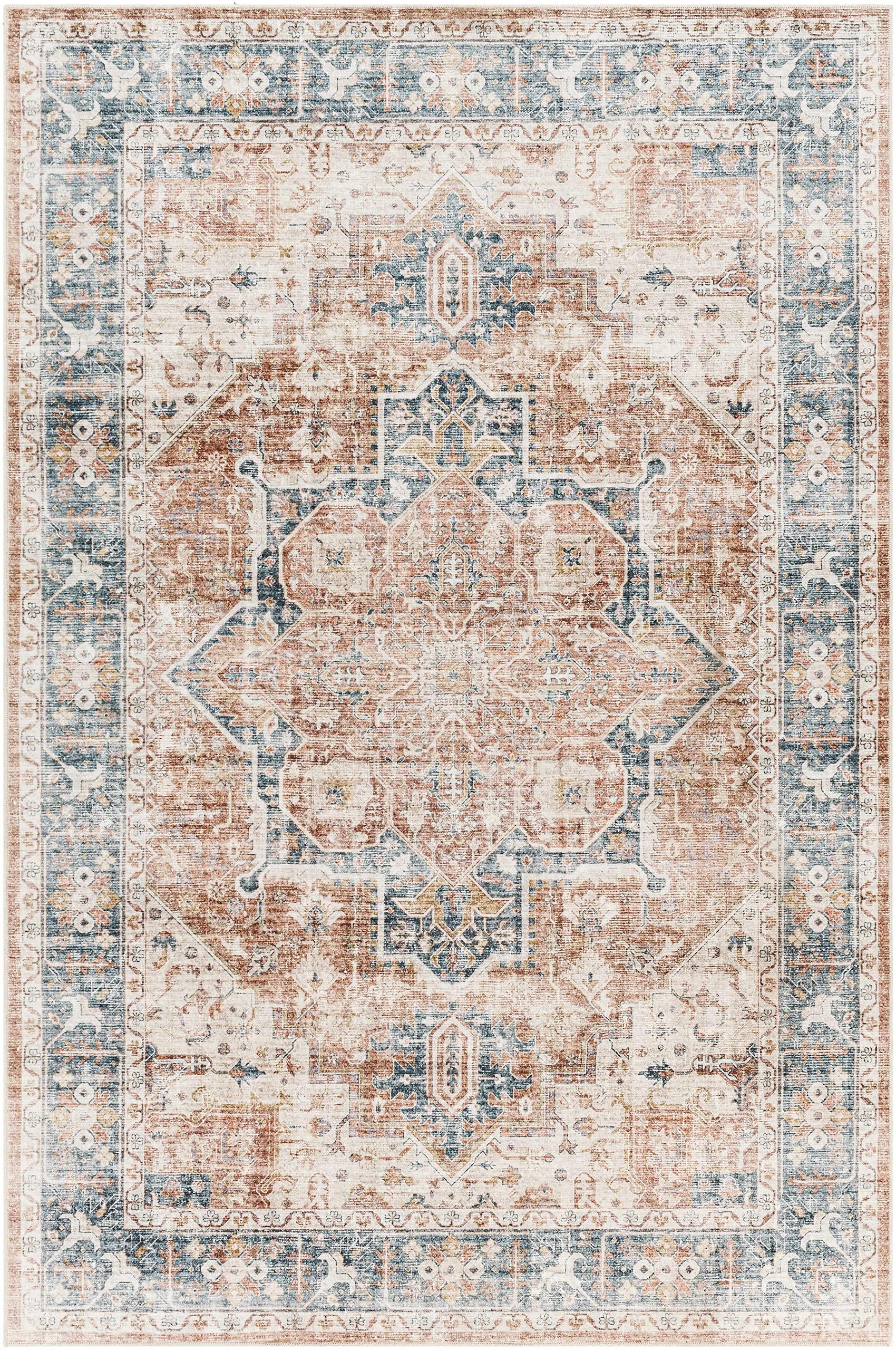 BoutiqueRugs BoutiqueRugs Adara Traditional Bordered Area Rug - Machine Washable - Dark Red, Blue, White - 2'7" x 4'