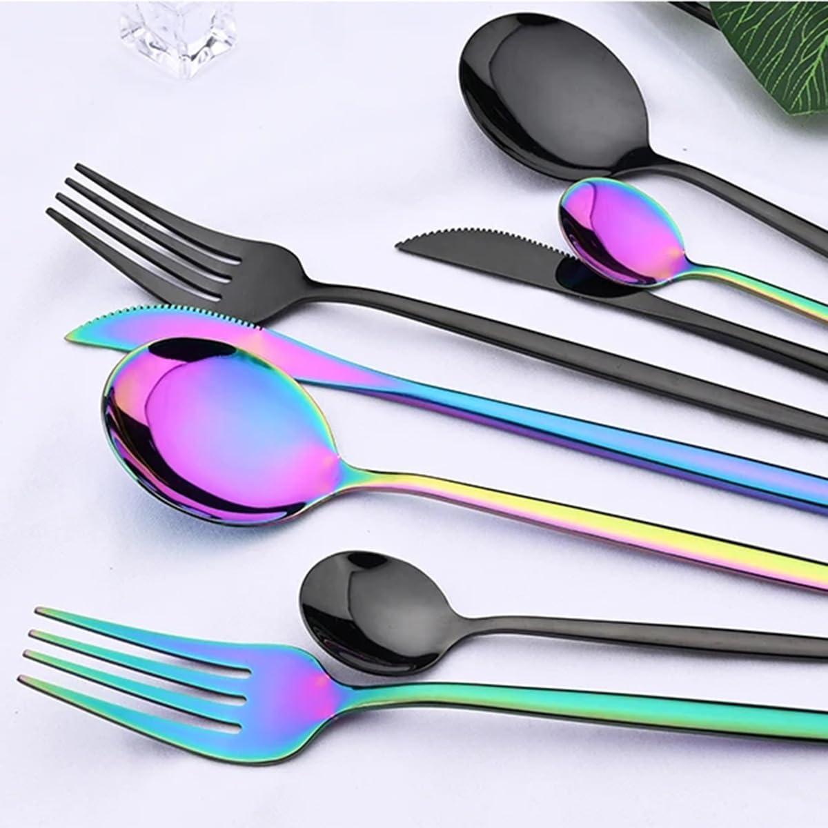 BRIIEC 24pcs Black Dinnerware Flatware Set BRIIEC Stainless Steel Cutlery Set Fork Knife Spoon Tableware Set Silverware Set Service for 6 Mirror Polished, Dishwasher Safe