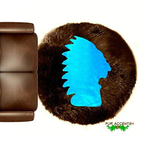 Fur Accents Indian Head Faux Fur Shag Area Rug Sheepskin Bear Skin Rug Fur Accents Art Rug Carpet (8' Round, Brown on Tan)