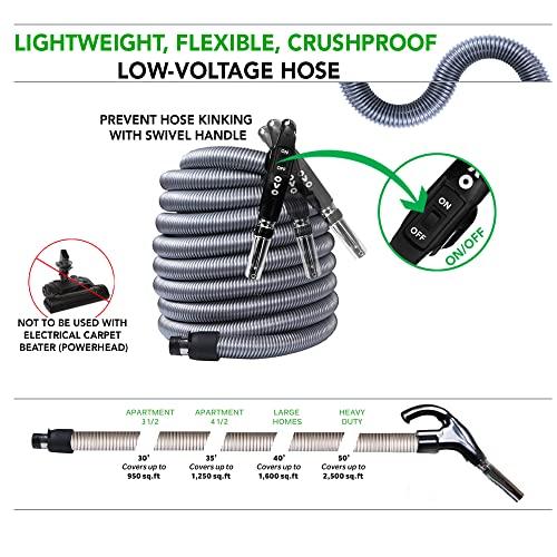 OVO OVO Plus Central Vacuum Deluxe, 35ft ON/Off Low-Voltage Hose, 12 Premium Floor Brush, Cleaning Tools and Easy Storage Accessories, for Hard Surfaces, Kit A 35\', Black