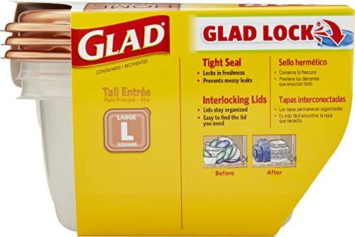Glad GladWare Home Tall Entree Food Storage Containers, Large Square Holds 42 Ounces of Food, 3 Count Set - 6 Pack | With Glad Lock Tight Seal, BPA Free Containers and Lids (18 Total Containers)