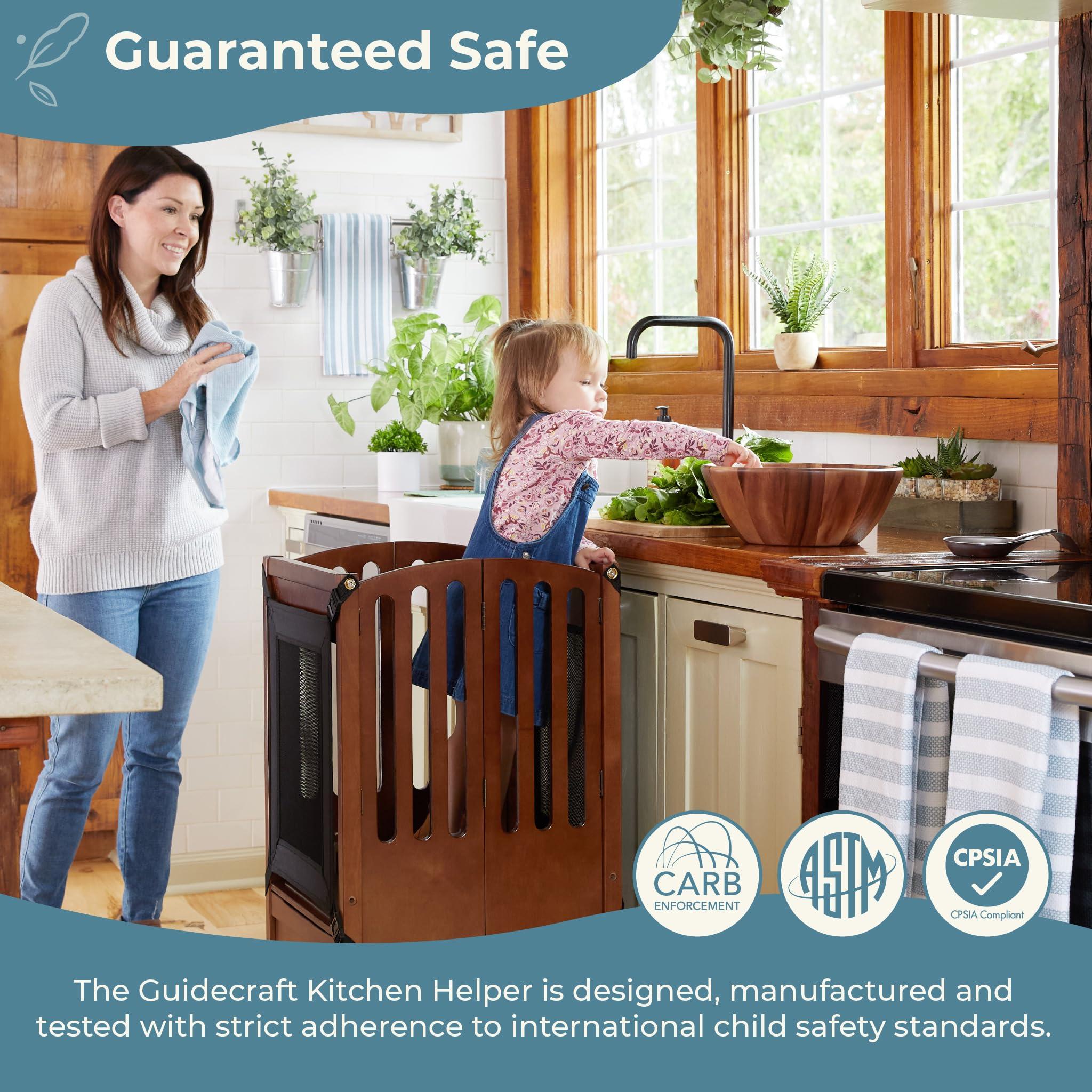 Guidecraft Guidecraft Contemporary Kitchen Helper Toddler Tower - Limited Edition Pink. Original Folding Montessori Learning Step Stool with Safety Nets