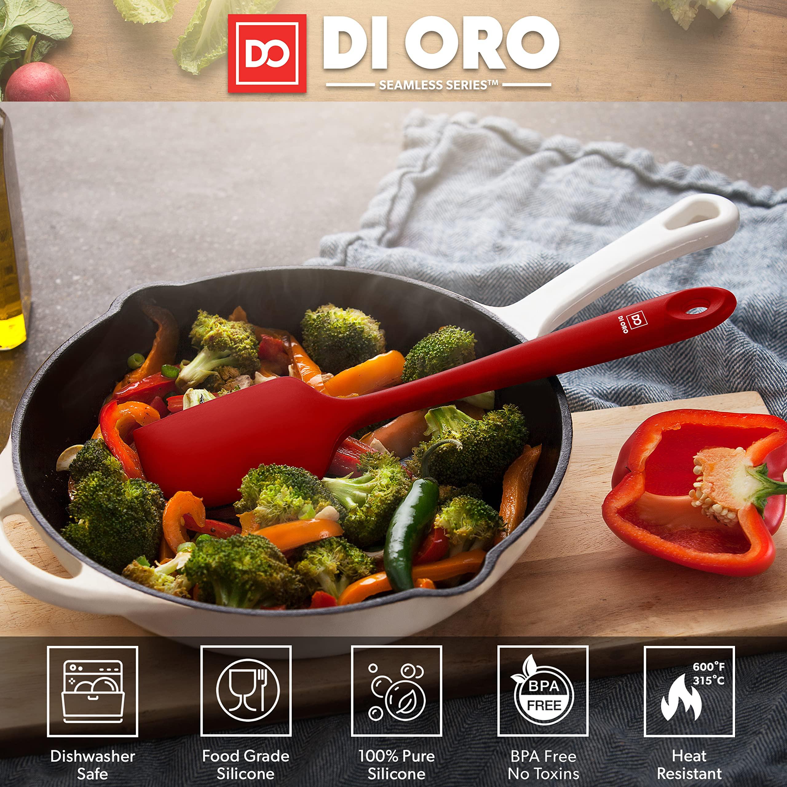 di Oro Living di Oro Living Silicone Spatula Set - 3-piece 600F Heat-Resistant Baking Spoon & Spatulas - Ergonomic Easy-to-Clean Seamless One-Piece Design - Pro Grade Non-stick Rubber with Stainless Steel S-Core Technology! (Red)