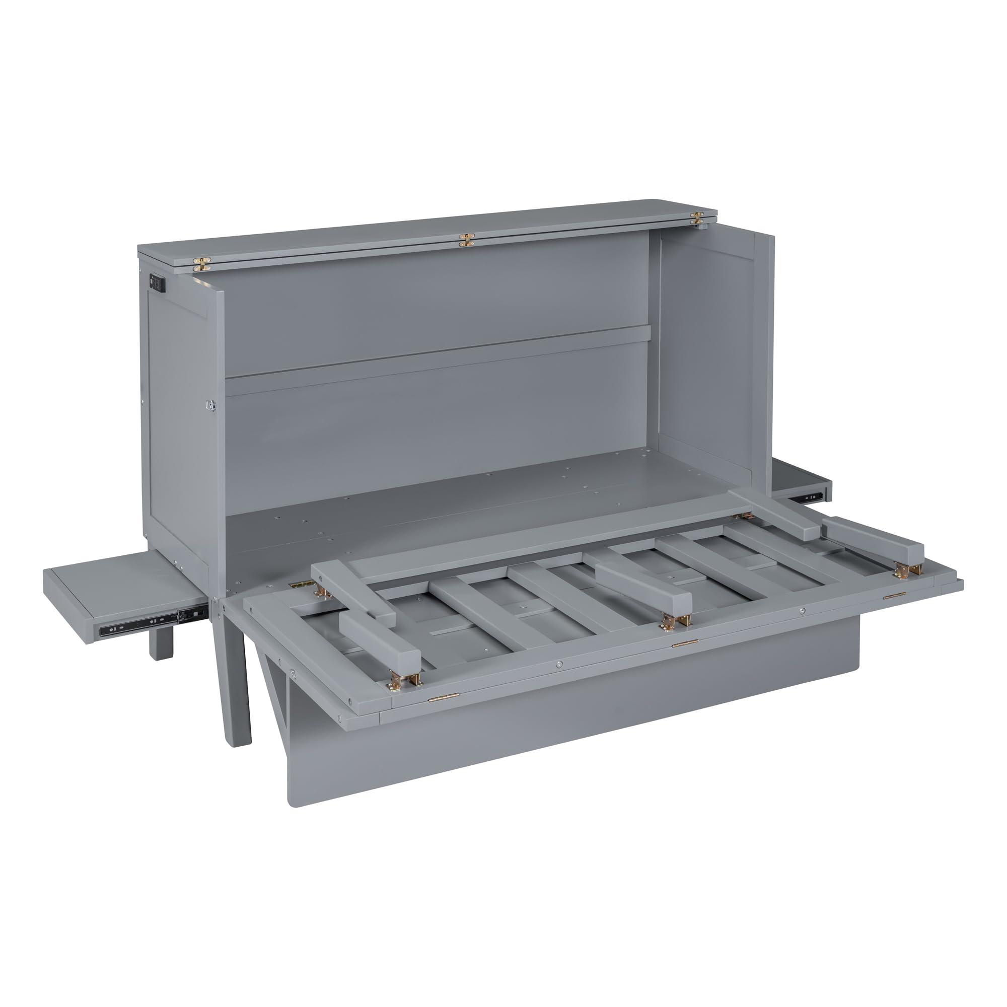 RuiSiSi RuiSiSi Queen Murphy Bed Wall Bed with USB Port, Foldable Platform Bed Frame with Removable Shelves on Each Side, for Home Office Small Room, Gray