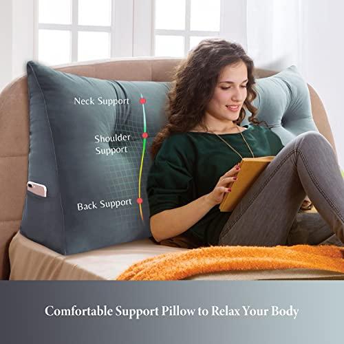VERCART VERCART Large Headboard Pillow Wedge Bed Rest Reading Pillow Daybed Pillows Triangular Headboard Wedge Pillows Bolster Gap Filler Triangle Back Cushion Long Wedge Pillow, Velvet Light Gray Twin