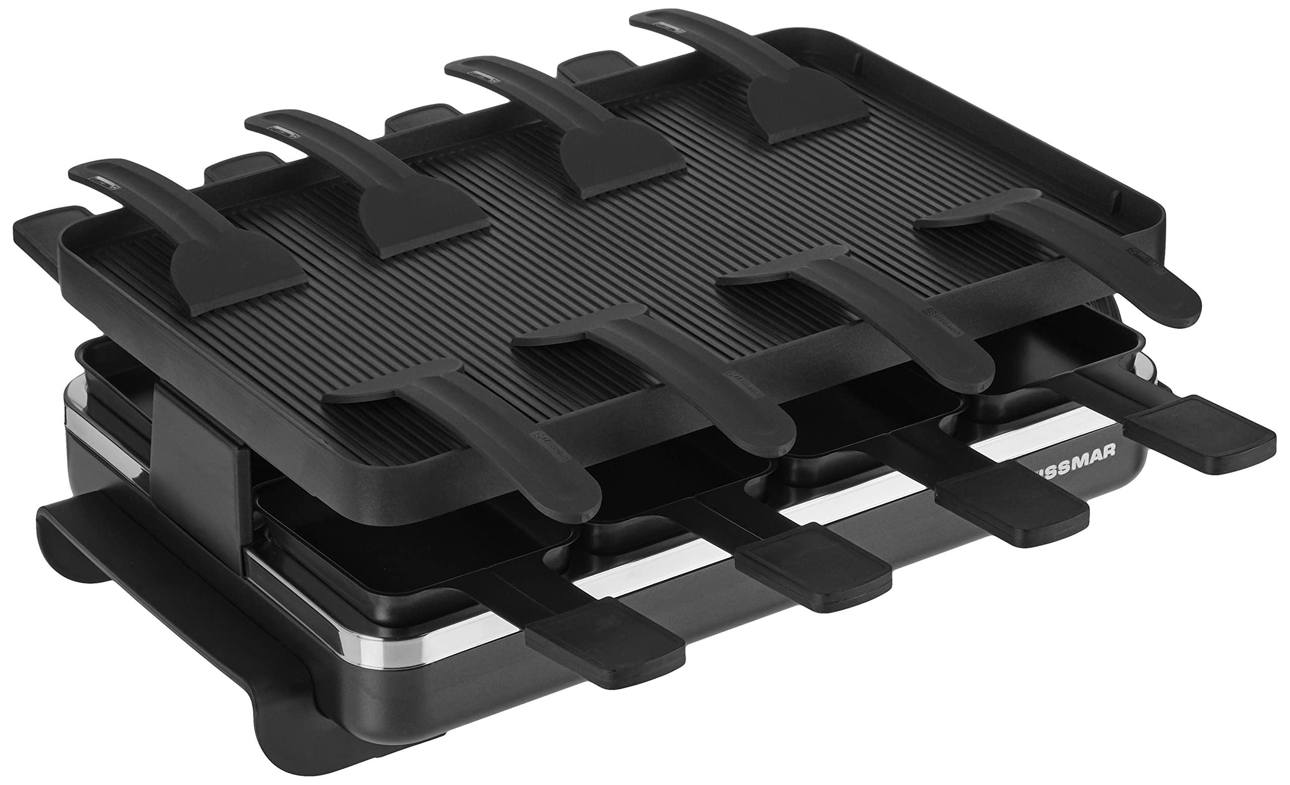 Swissmar Swissmar Classic 8-Person Raclette Party Grill with Reversible Cast Aluminum Non-Stick Grill Plate/Crepe Top, Indoor Electric Raclette Grill & Griller - Black Grill Plate - Black