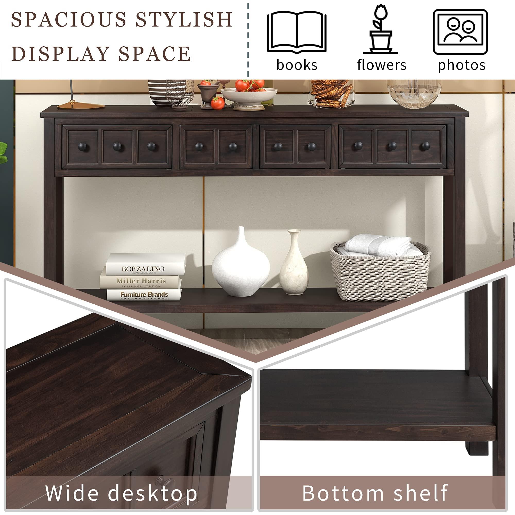 XD Designs XD Designs Rustic 60" Long Entryway Console Table with Distressed Finish, Solid Wood Multi-Function Narrow Sideboard Sofa Table with 2 Small Drawers and 2 Bigger Drawers for Living Room (Espresso)