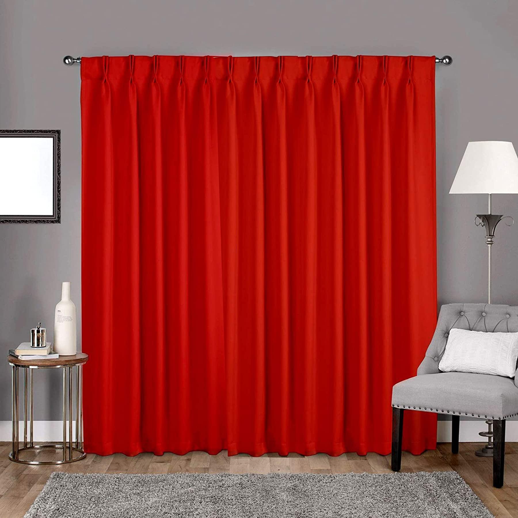PREETAM COLLACTION Blackout Double Pinch Pleated Window Curtain Panels Luxury Polyester Drapes for Bedroom with Full Blackout with Very Easy Hanging Option via Hook (Blood Red Solid, 84"x96", 1 Panel)