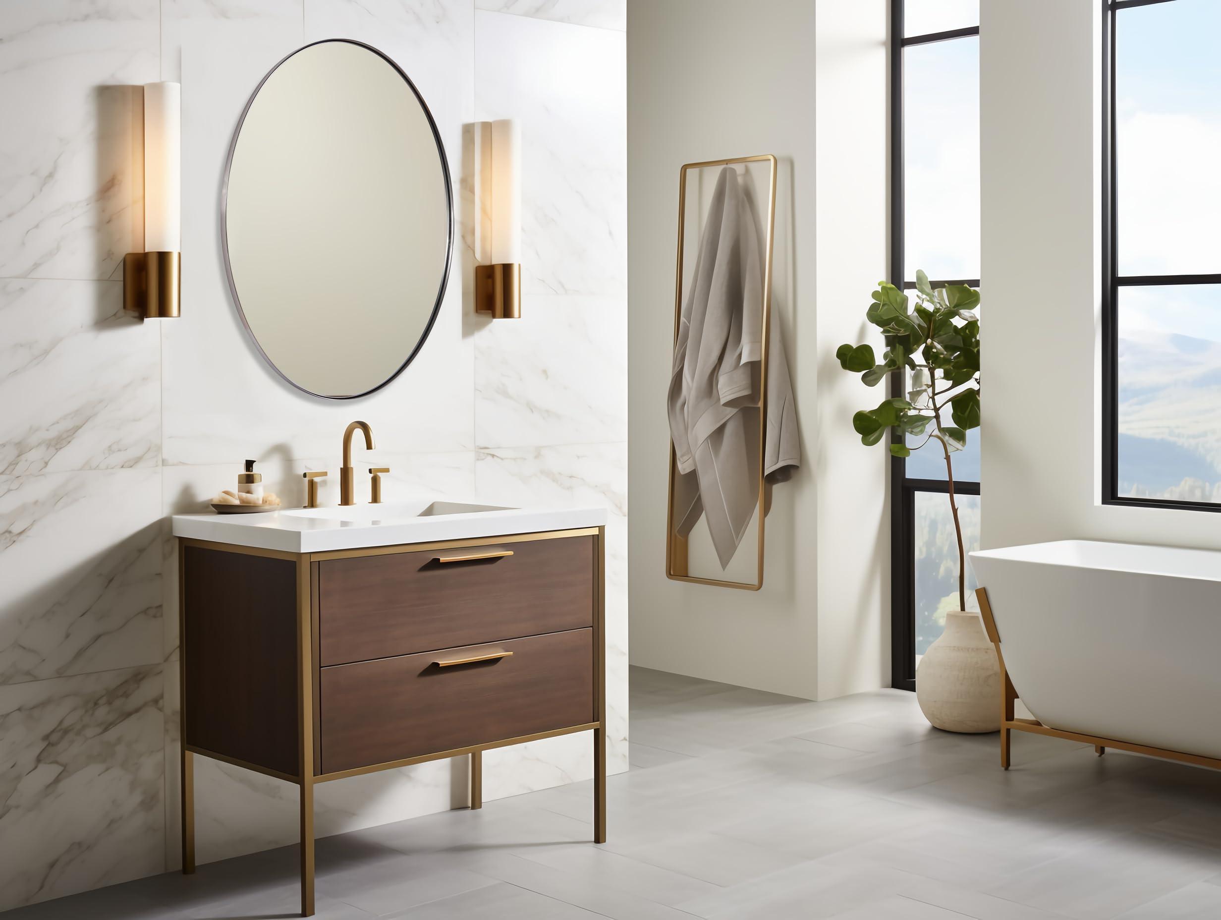 ANDY STAR ANDY STAR Brushed Nickel Oval Wall Mirror, 20x28, Modern Bathroom Mirror, Sturdy Stainless Steel Frame, Clear Reflection, Anti-Corrosion Backboard