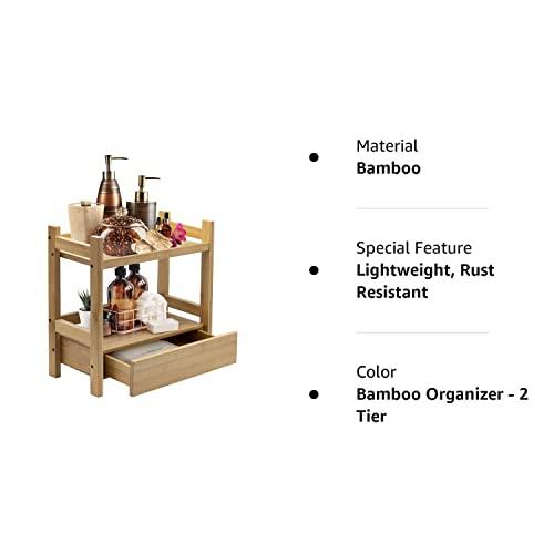 Sorbus Sorbus 2-Tier Bamboo Countertop Shelf with Hidden Drawer - Makeup Organizer - Multi-Purpose Storage for Skincare, Toiletries, Desktop - Display Stand Shelf for Bathroom Vanity Counter, Kitchen, Office