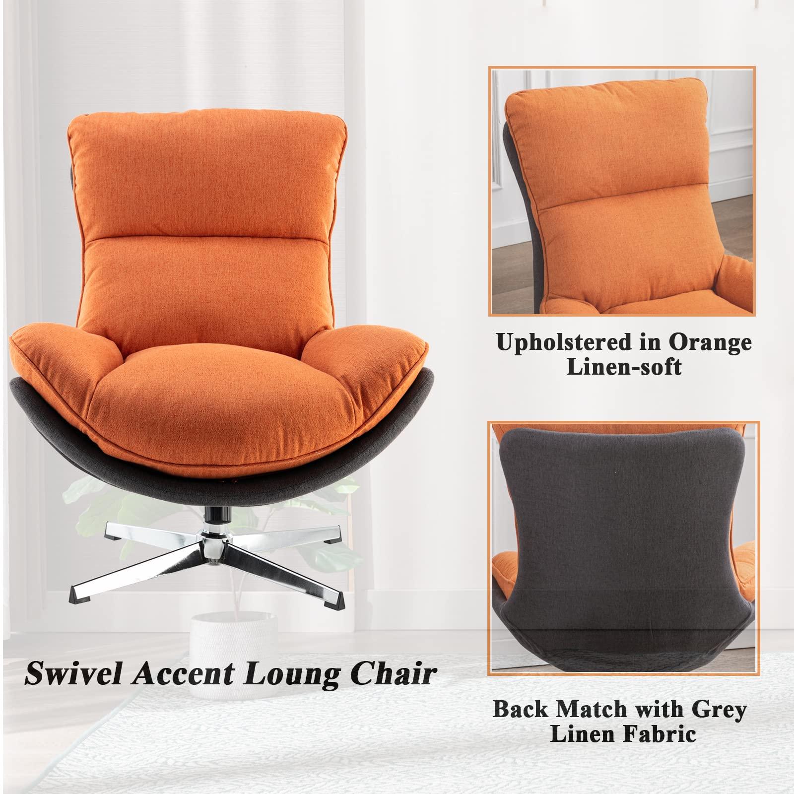 DUOMAY DUOMAY Swivel Lounge Chair Modern Linen Soft Accent Chair with Chrome Base, 34\" Wide Relax Glider Rocker Chair for Living Room Bedroom Reading Room Office, Orange